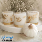 ست سه عددی شمع استوانه ورق طلا به همراه شمع کدو تنبل