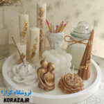 ست شمع هرمی زنبوری سفید طلایی